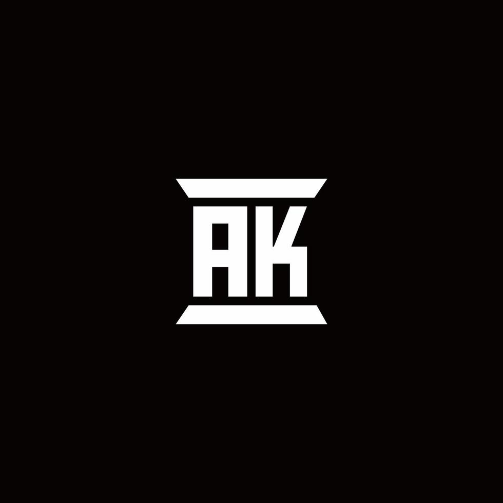 ak logo monograma con plantilla de diseños de forma de pilar vector