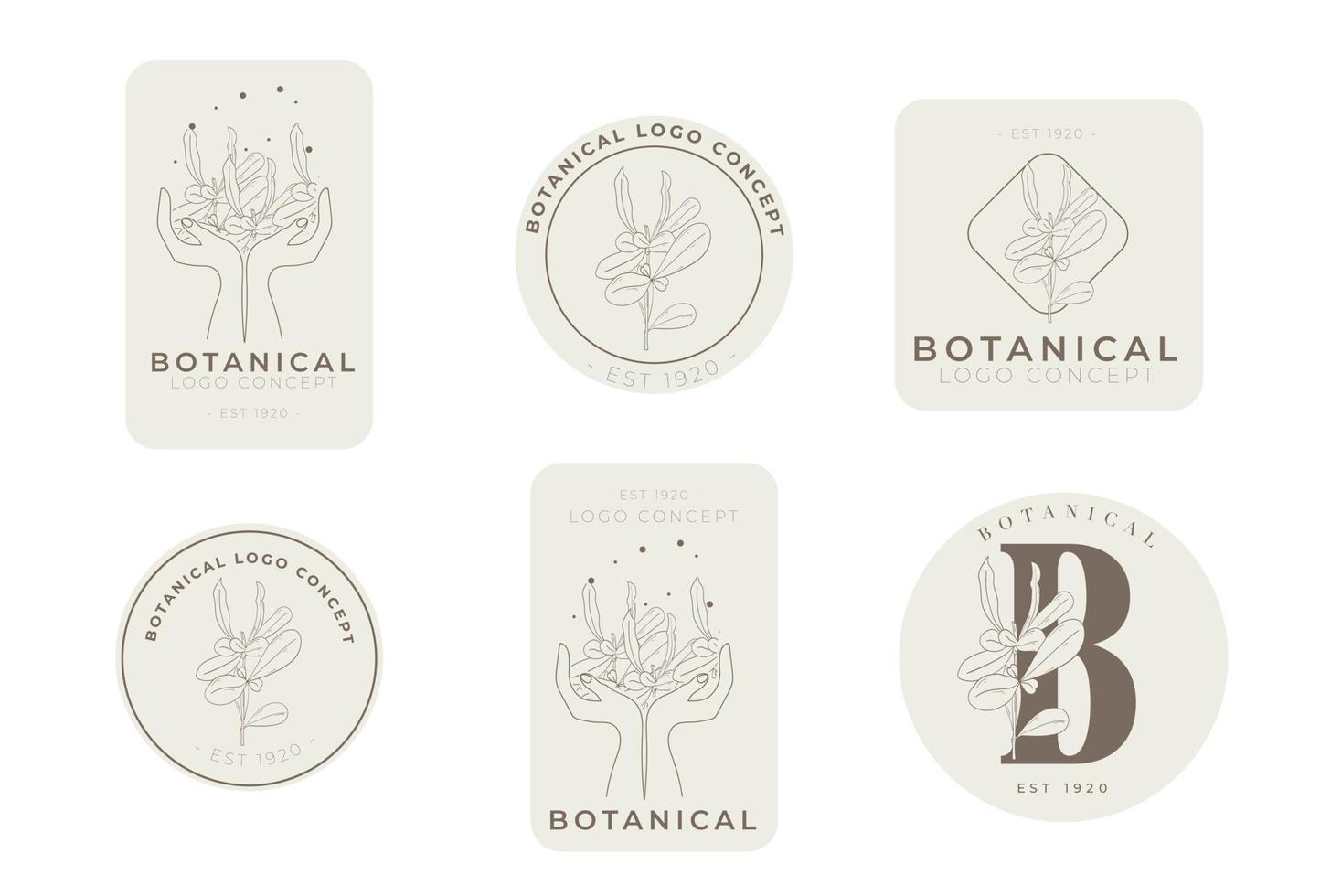 paquete de logotipo mínimo floral botánico de estilo retro vintage vector