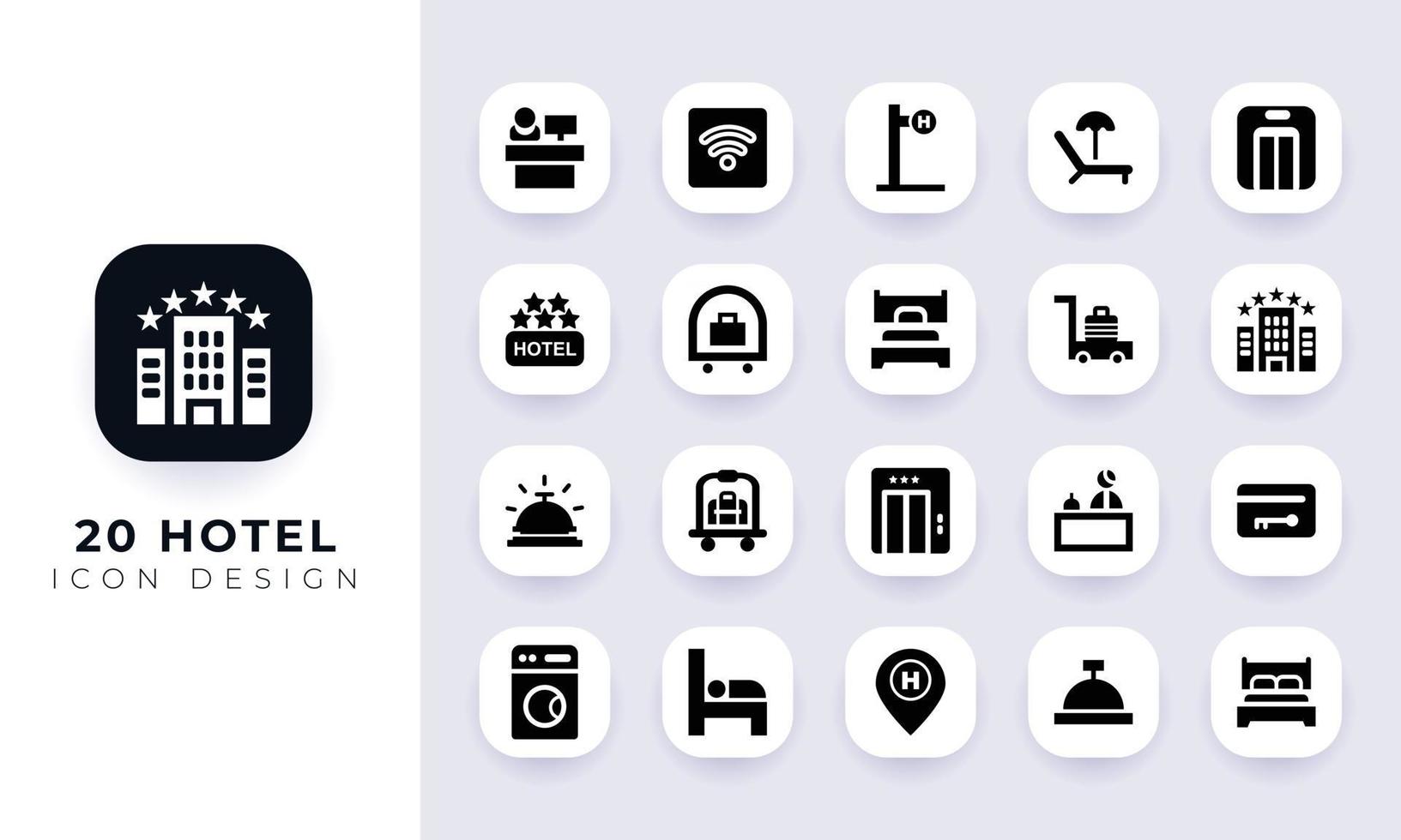 Minimal flat hotel icon pack. vector