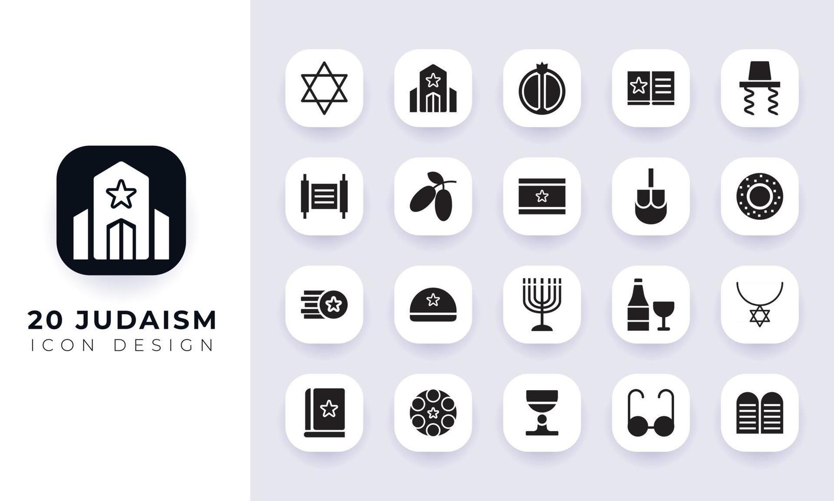 Minimal flat judaism icon pack. vector