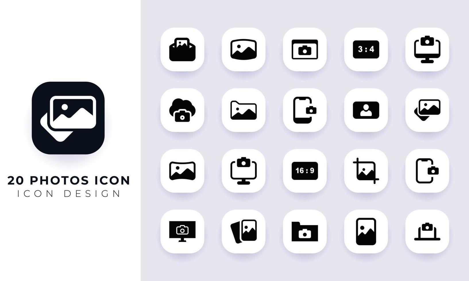 Minimal flat photos icon pack. vector