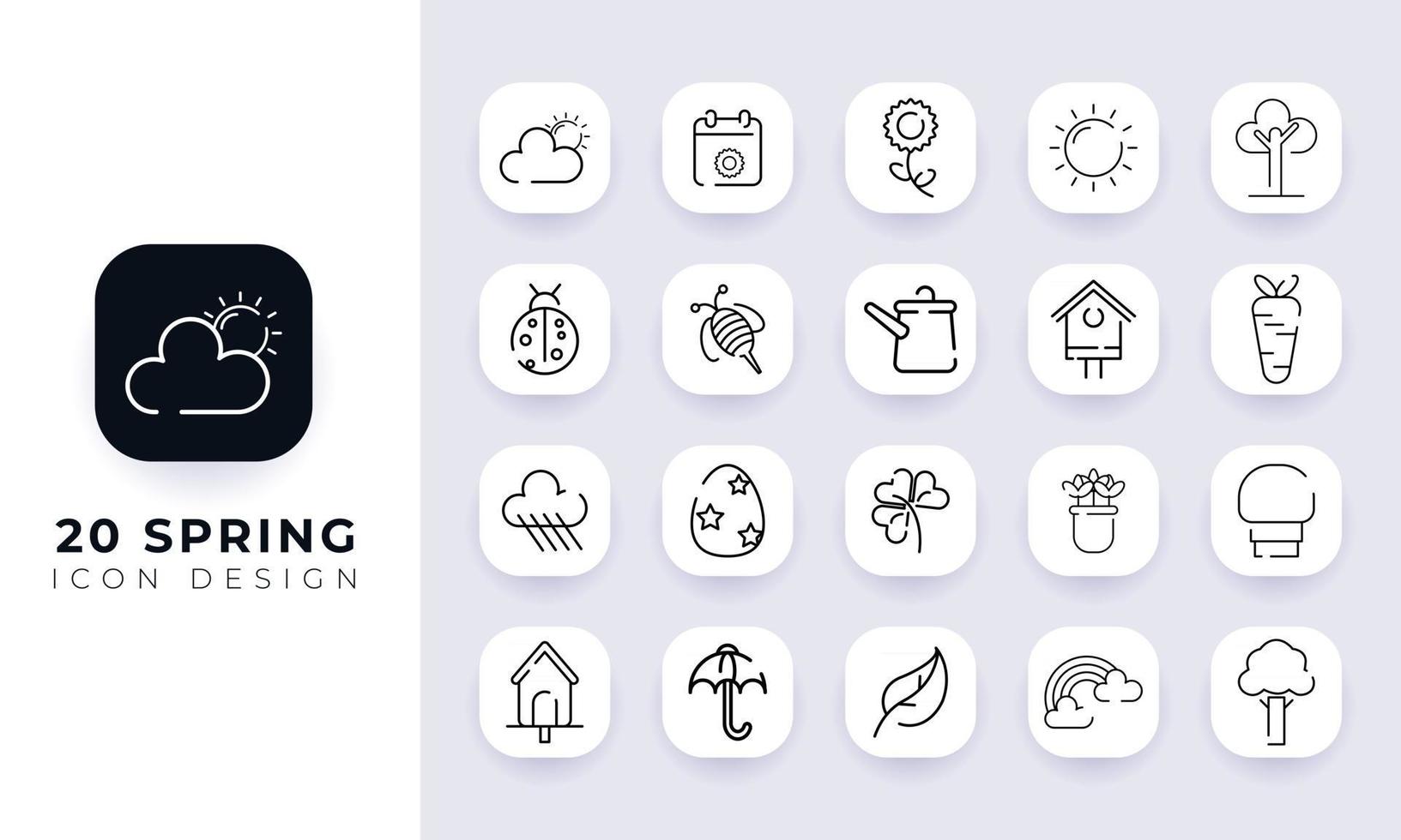 Line art incomplete spring icon pack. vector