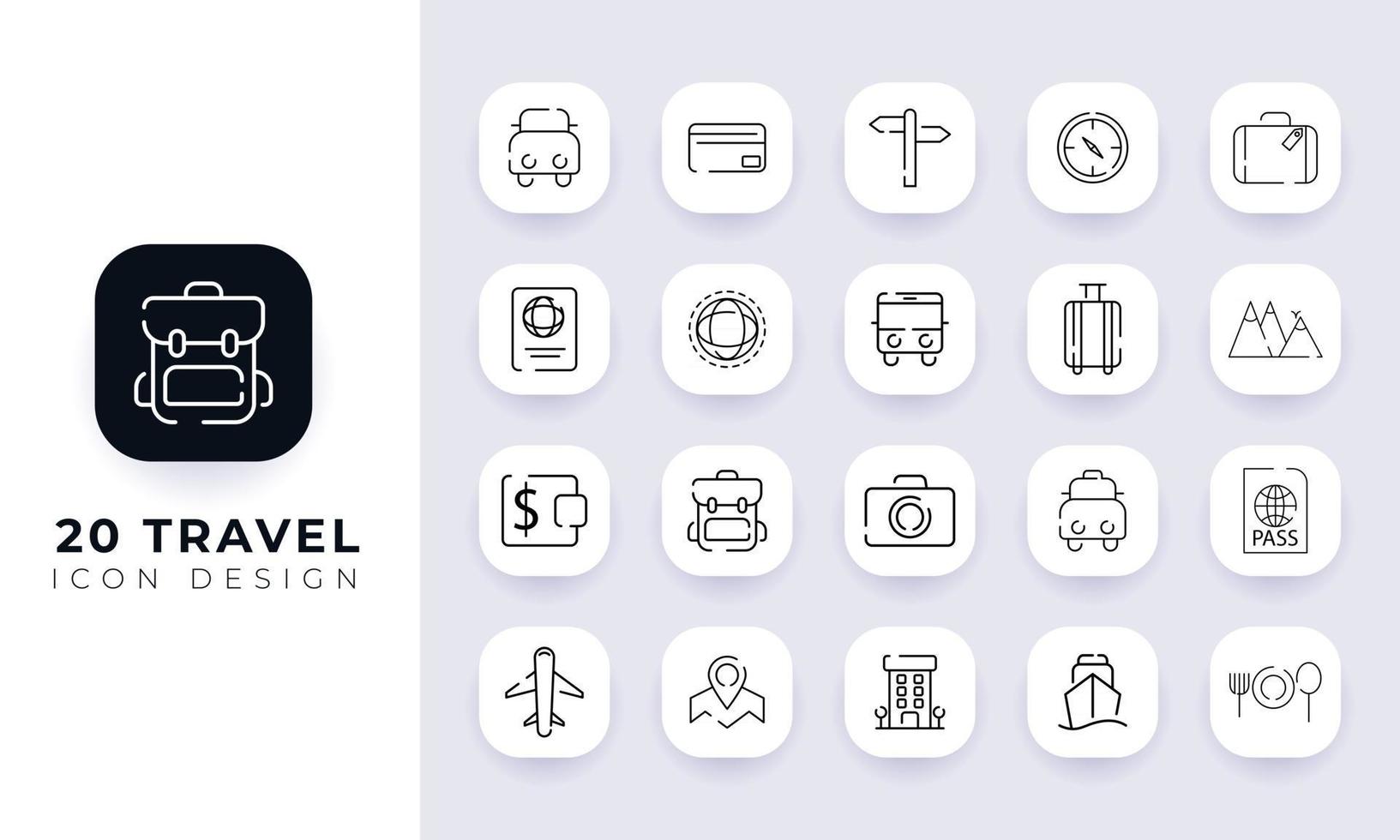 Line art incomplete travel icon pack. vector