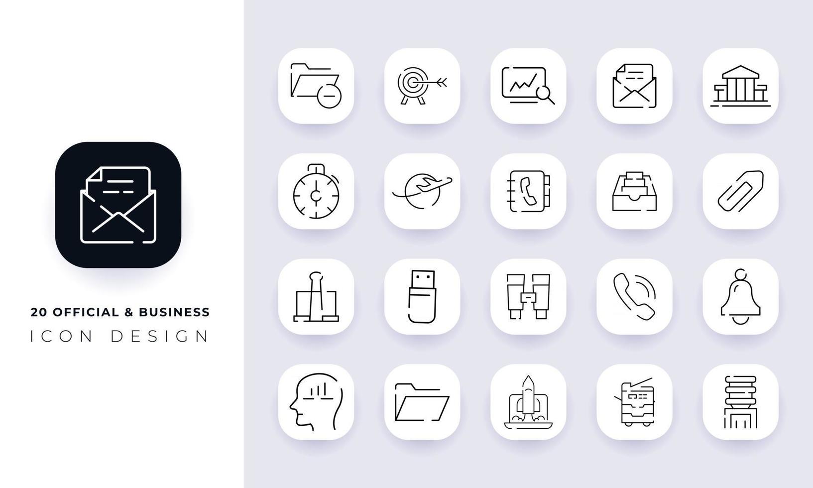 Line art incomplete official and business icon pack. vector
