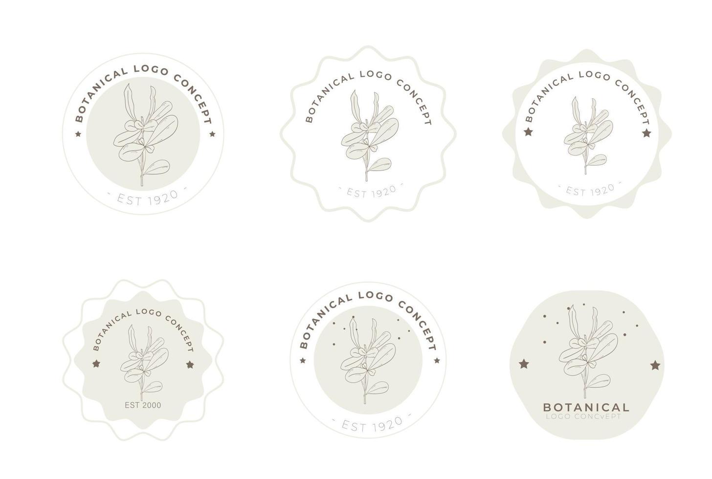 paquete de logotipo de estilo retro miniaml botánico floral dibujado a mano vector