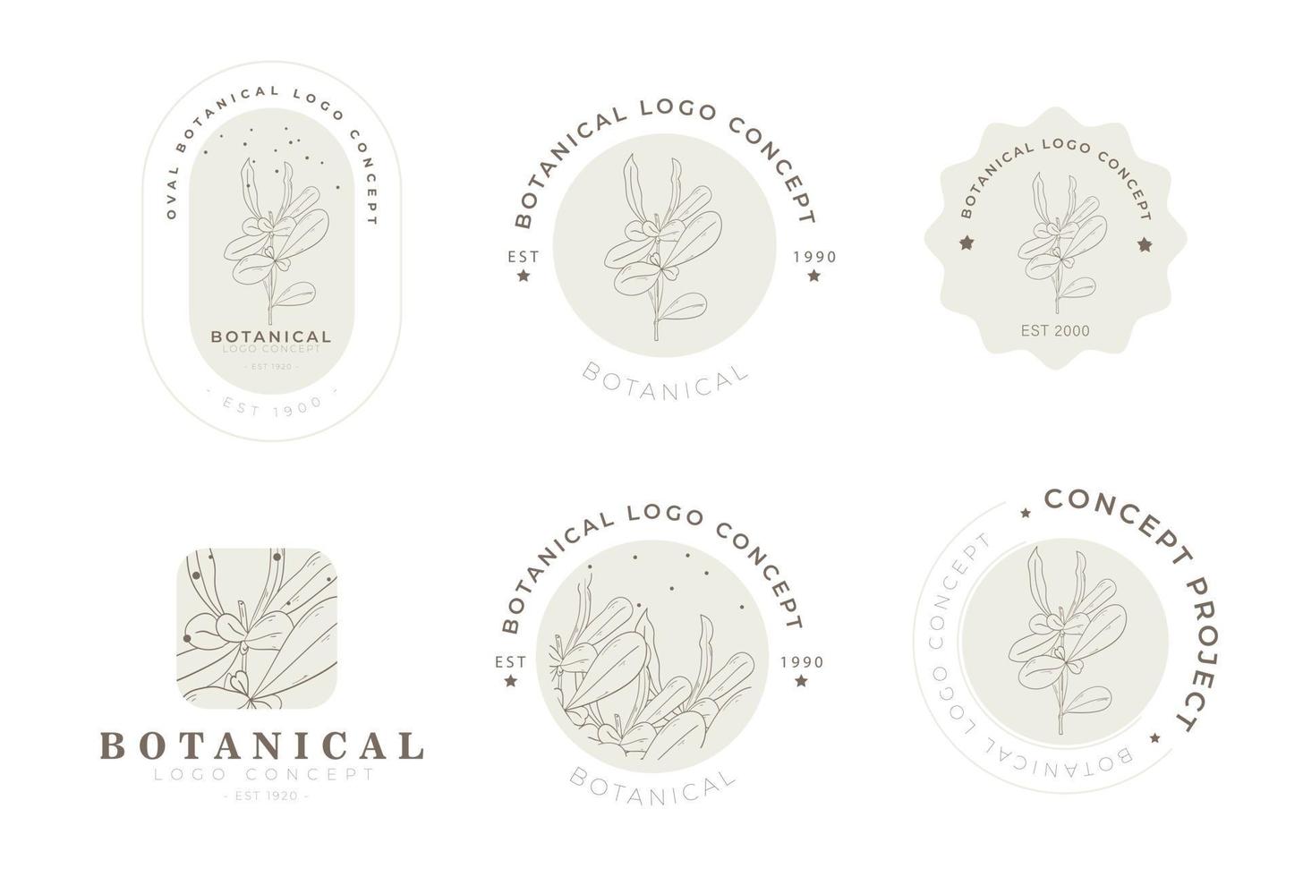 Hand drawn floral botanical miniaml retro style logo pack vector