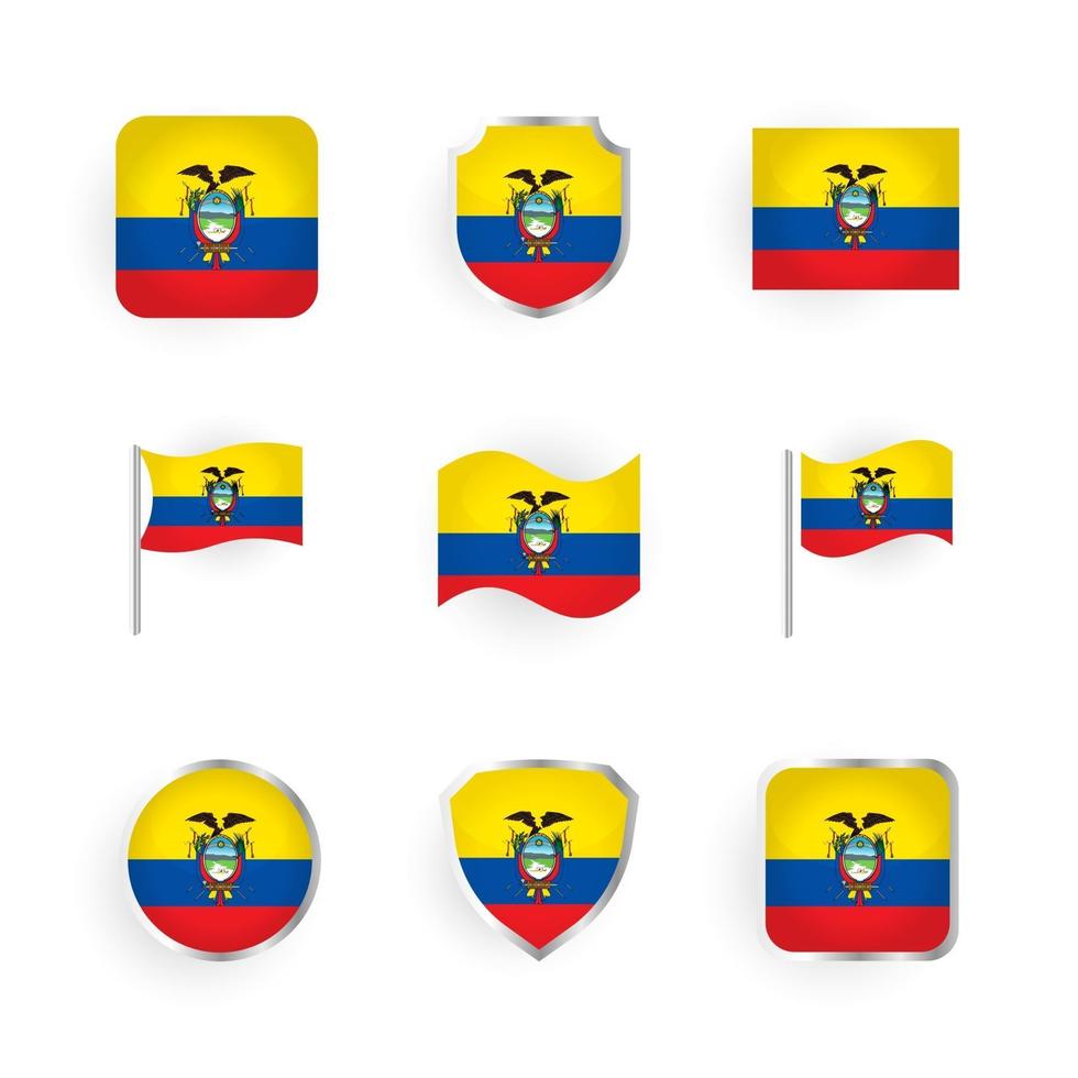 conjunto de iconos de bandera de ecuador vector