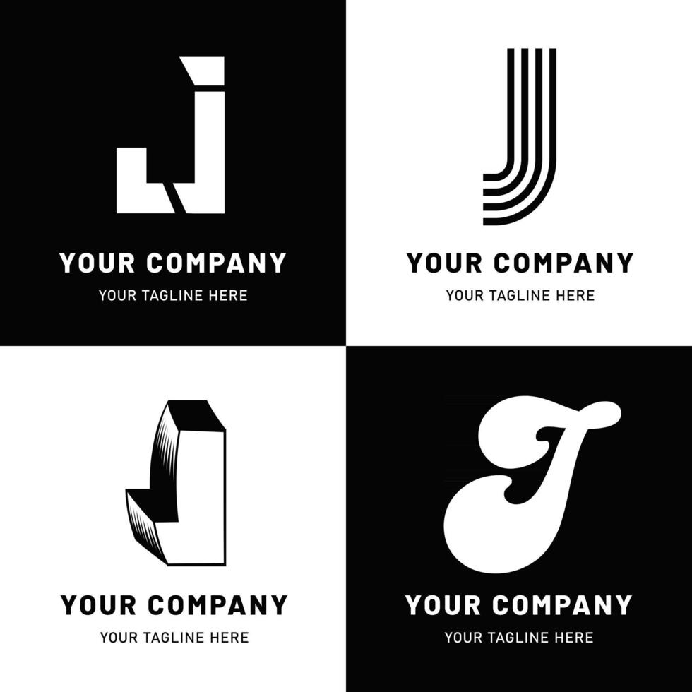 conjunto de logotipo de letra j en blanco y negro vector