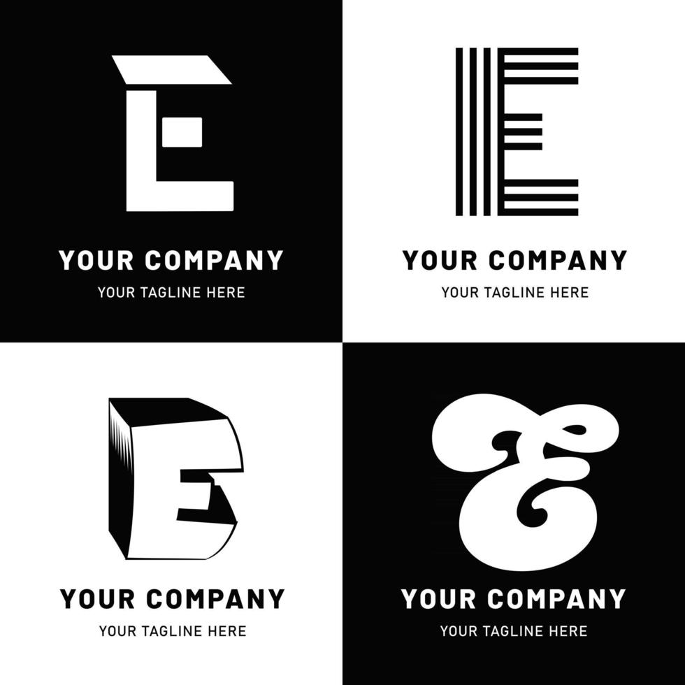 conjunto de logotipo de letra e en blanco y negro vector