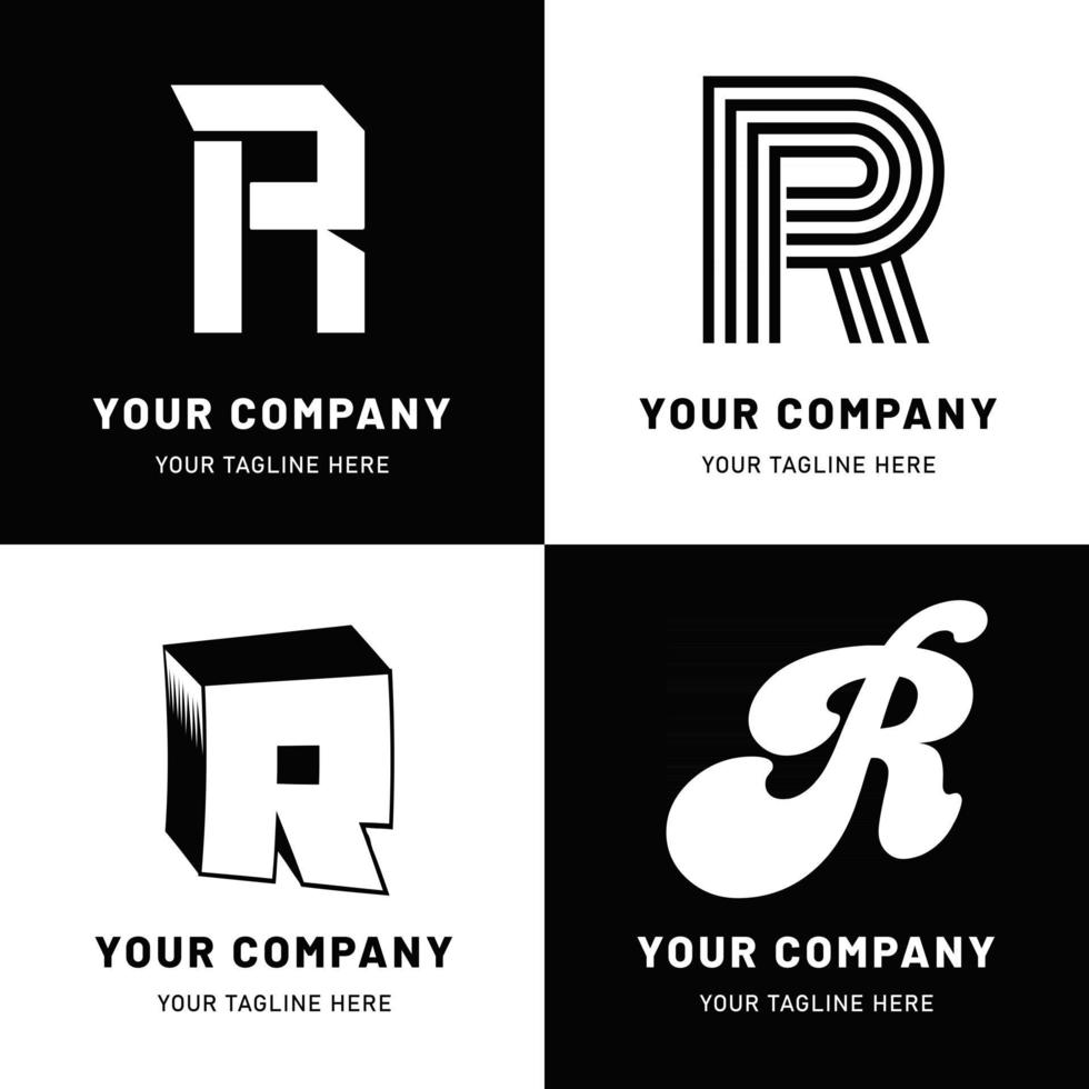 conjunto de logotipo de letra r en blanco y negro vector