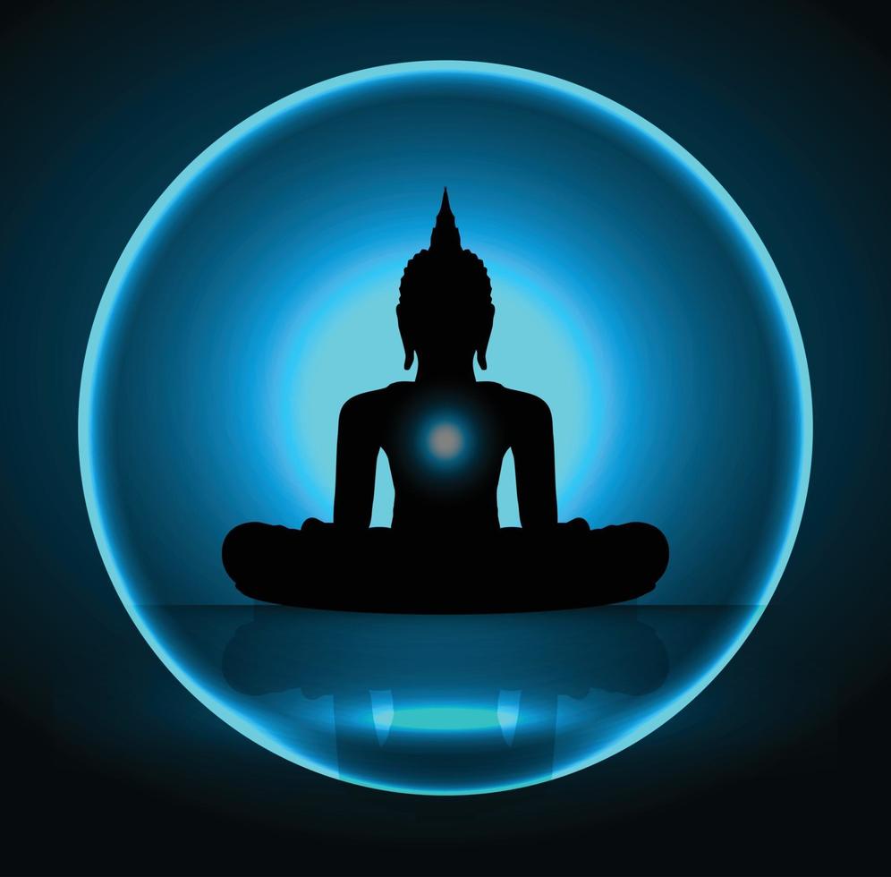 Black Buddha silhouette against Dark ray blue background vector