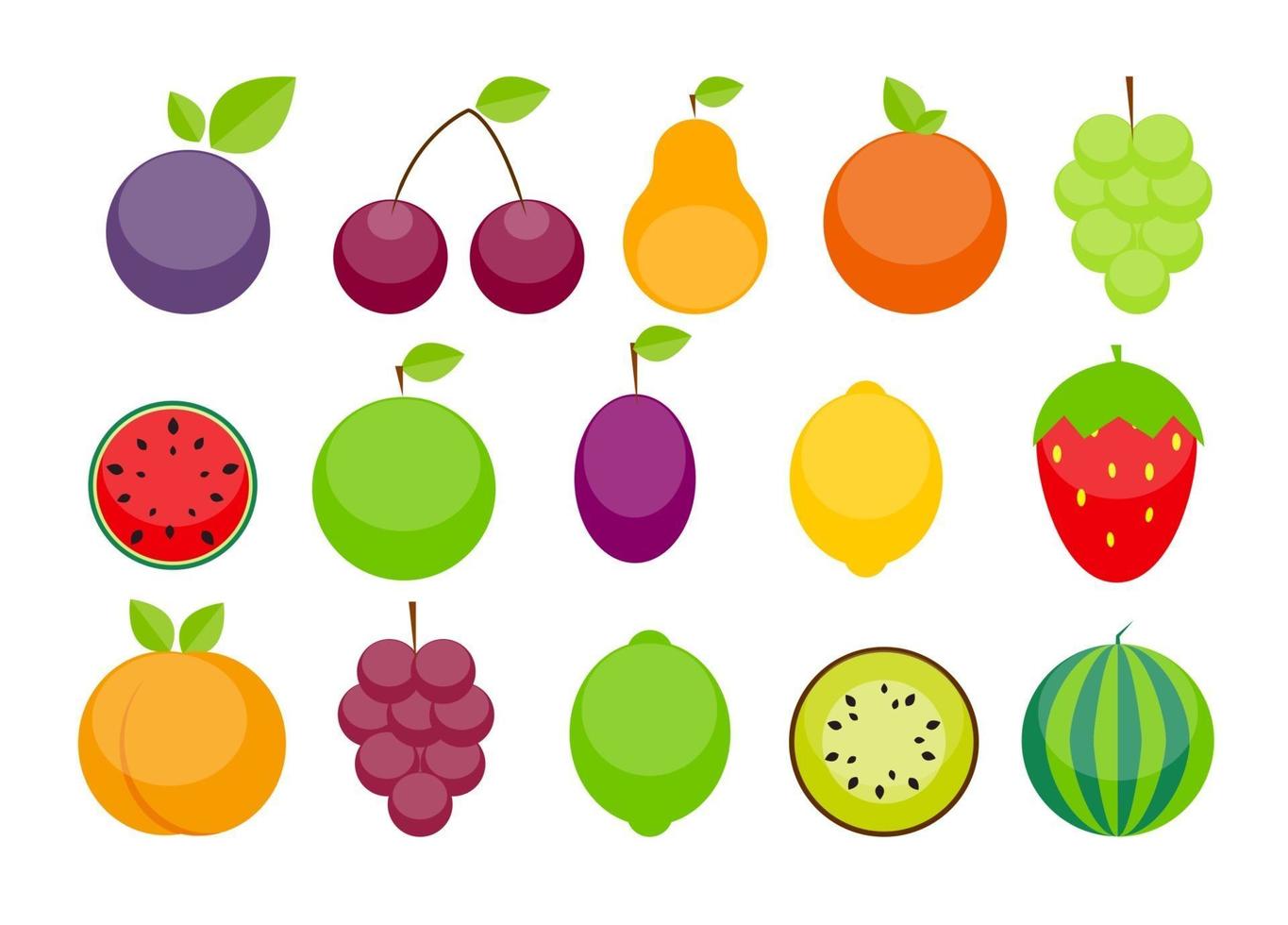 Apple, Orange, Plum, Cherry, Lemon, Lime, Watermelon, Strawberri vector
