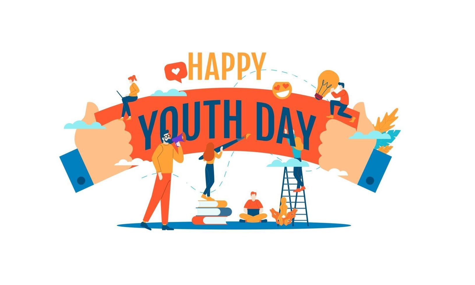 happy youth day big word with small people vecto vector