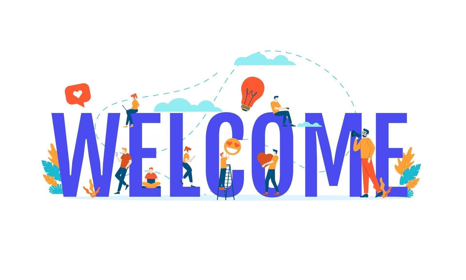 Welcome big word with small people vector illustration