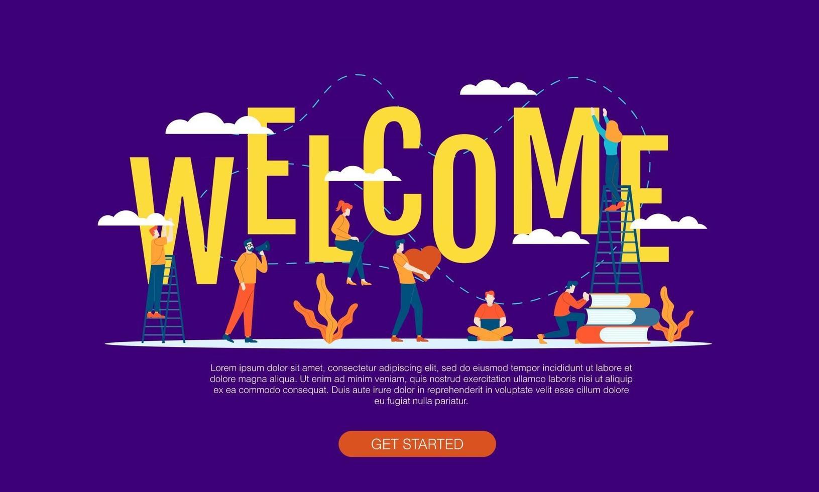 Welcome big word with small people vector illustration