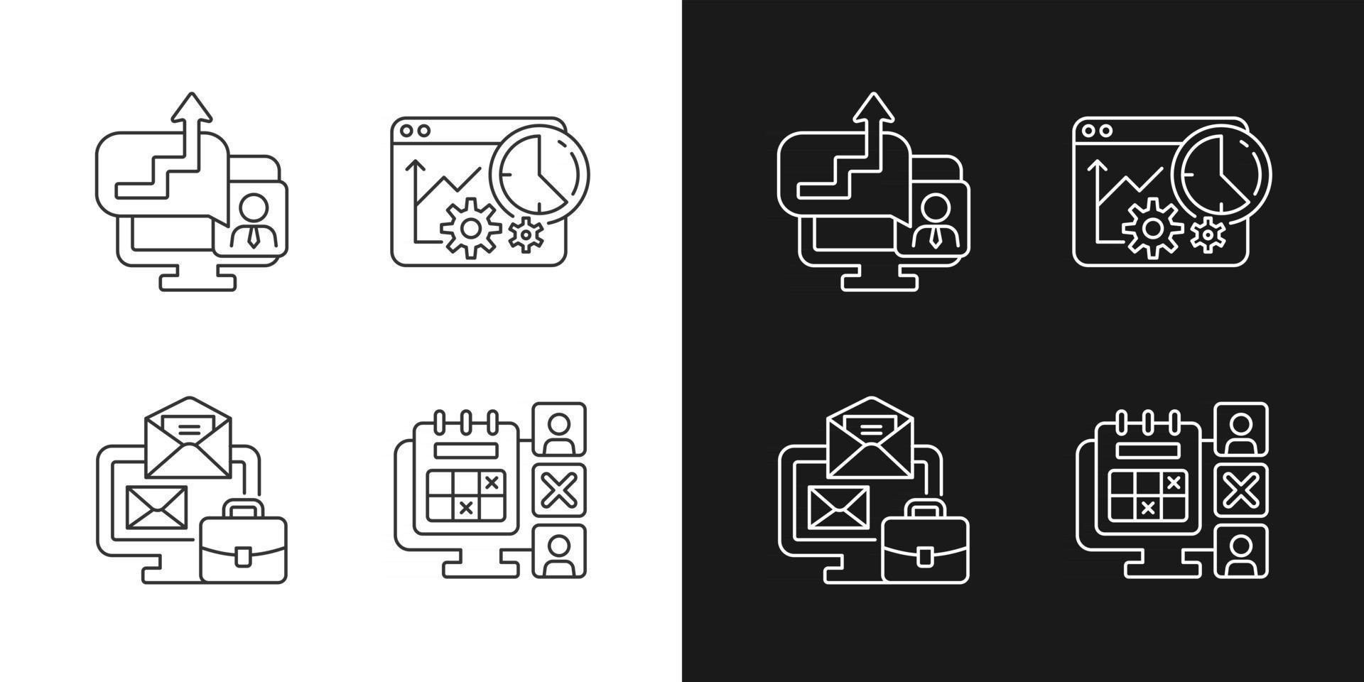 rastreadores de trabajo iconos lineales establecidos para el modo oscuro y claro vector