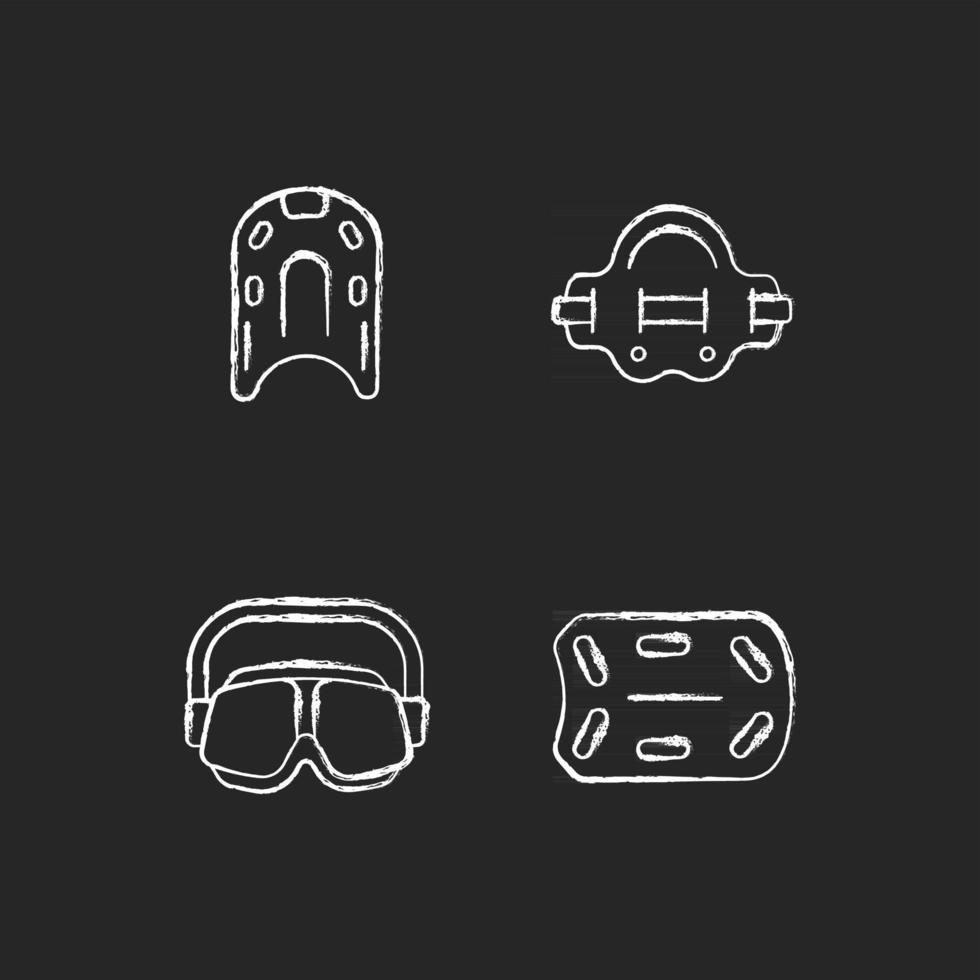Swimming pool supplies chalk white icons set on dark background vector