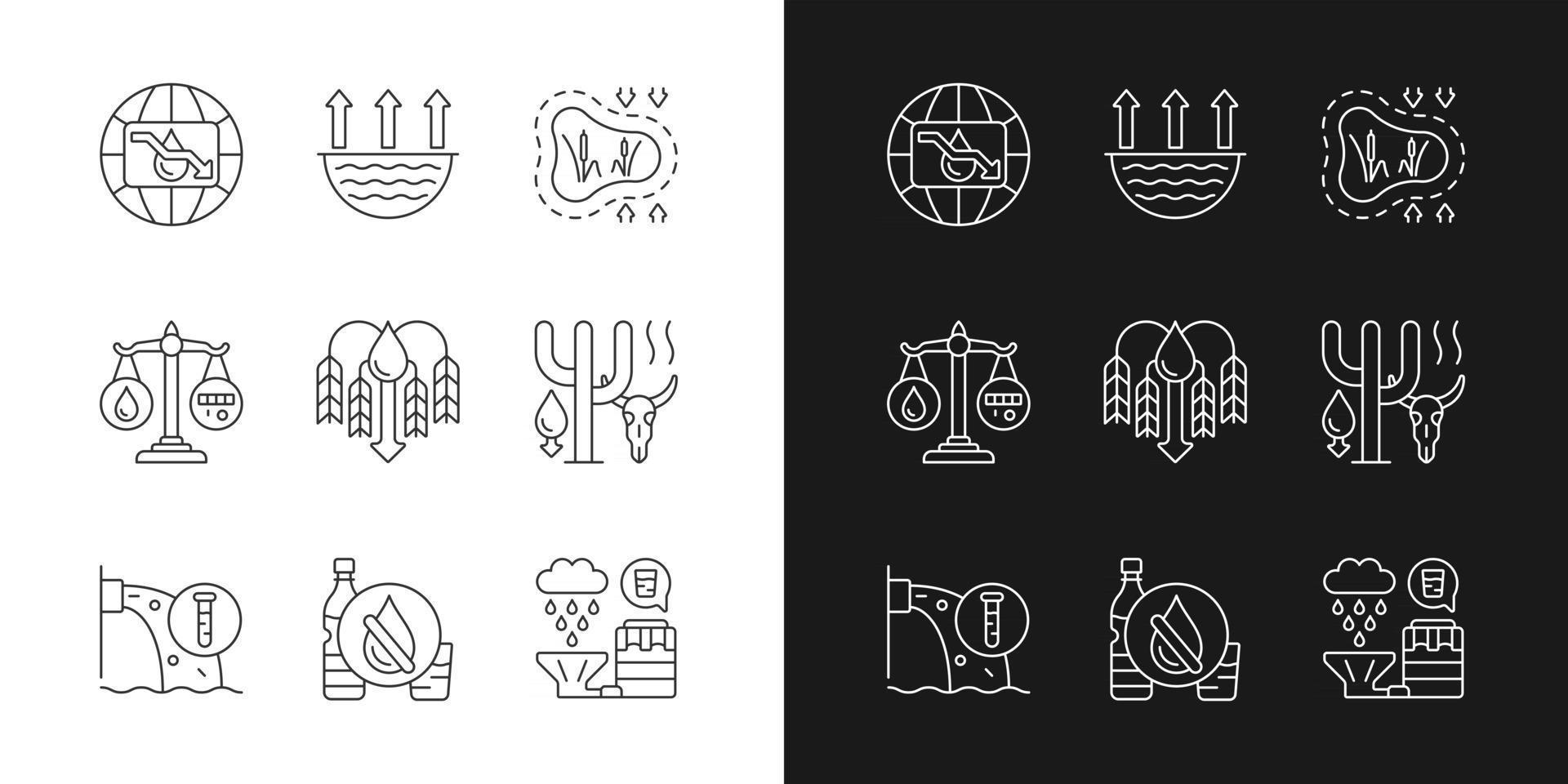 Water resources lacking linear icons set for dark and light mode vector