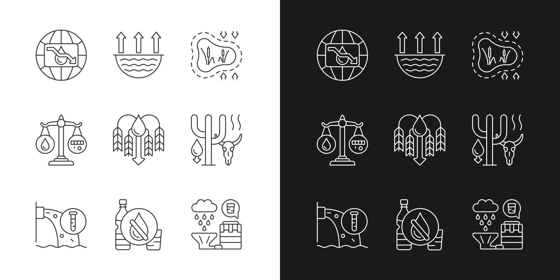 recursos hídricos que carecen de iconos lineales configurados para el modo oscuro y claro vector