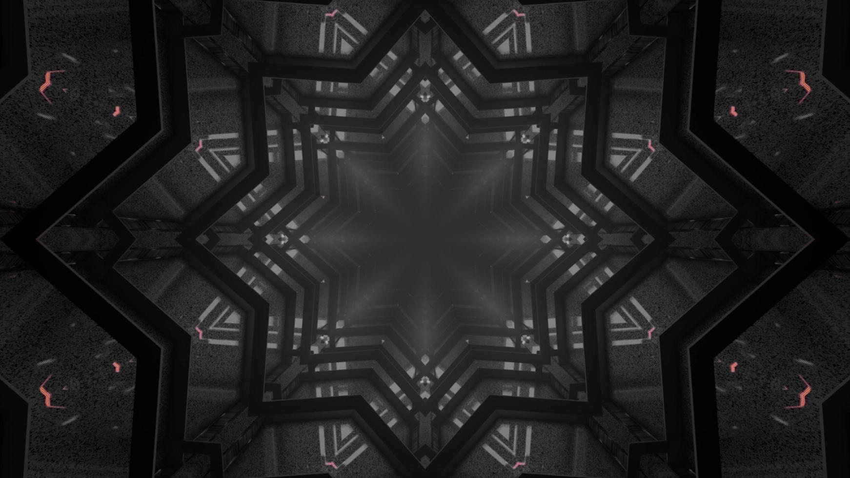 3d illustration of 4K UHD star shaped corridor with neon light photo