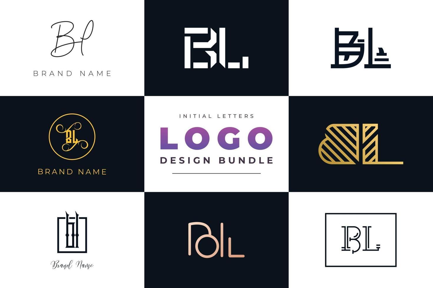 Set of collection Initial Letters BL Logo Design. vector