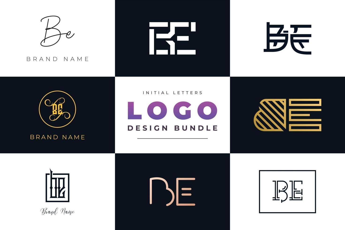 Set of collection Initial Letters BE Logo Design. vector