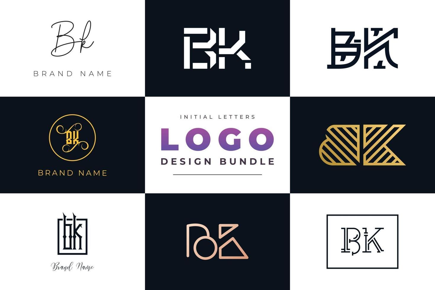 Set of collection Initial Letters BK Logo Design. vector
