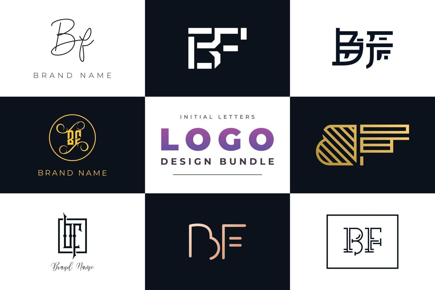 Set of collection Initial Letters BF Logo Design. vector