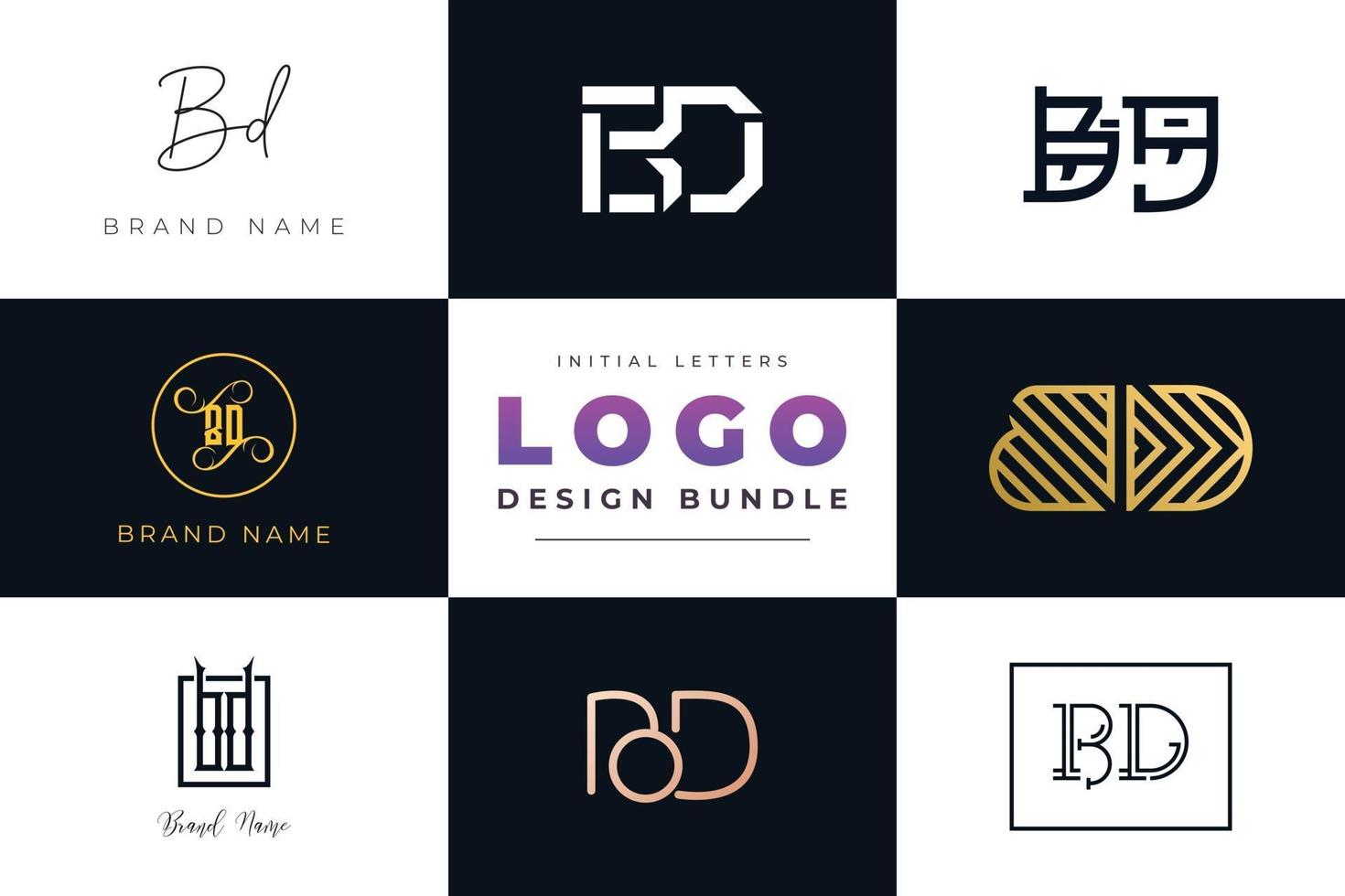 conjunto de letras iniciales de colección bd logo design. vector