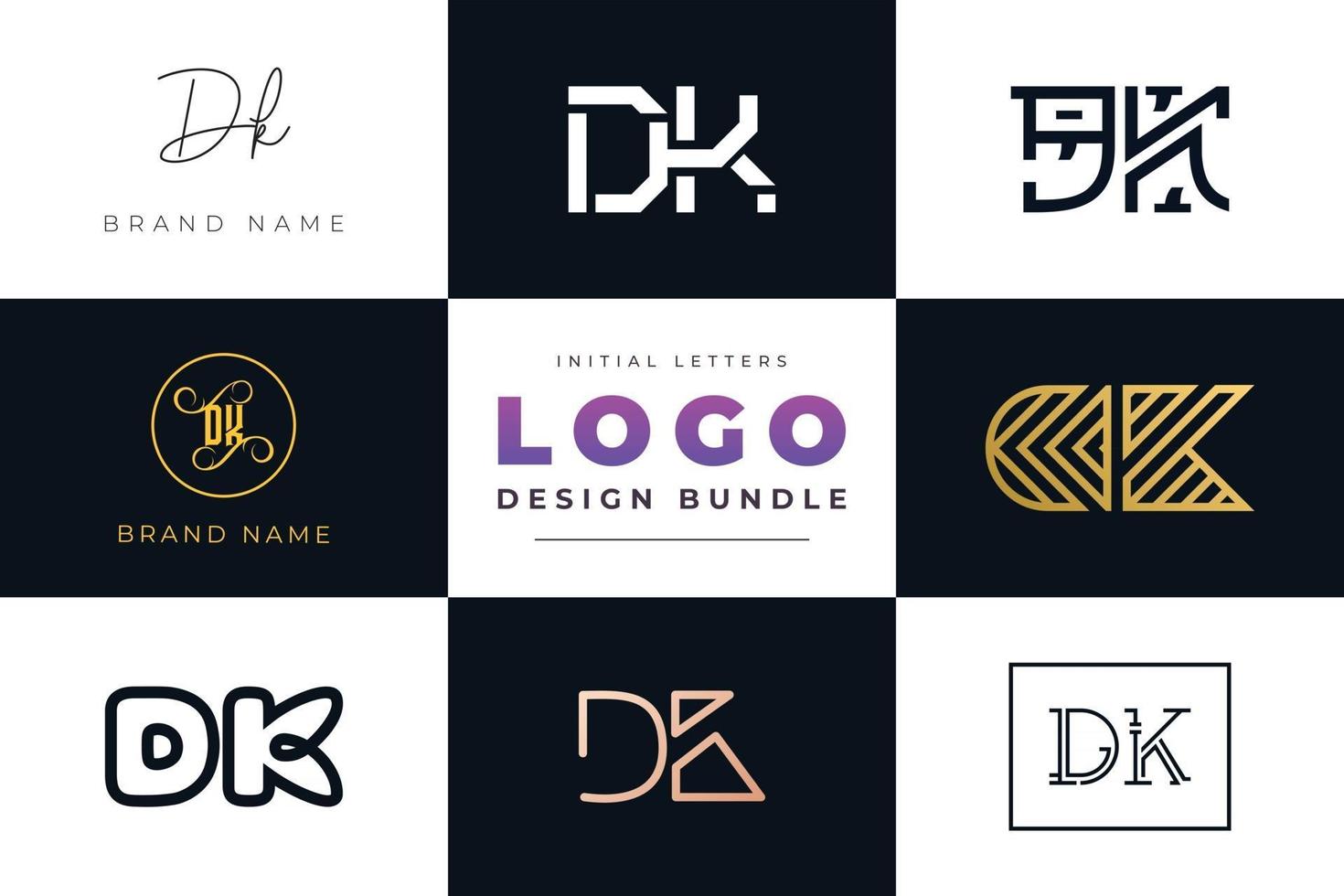 Set of collection Initial Letters DK Logo Design. vector