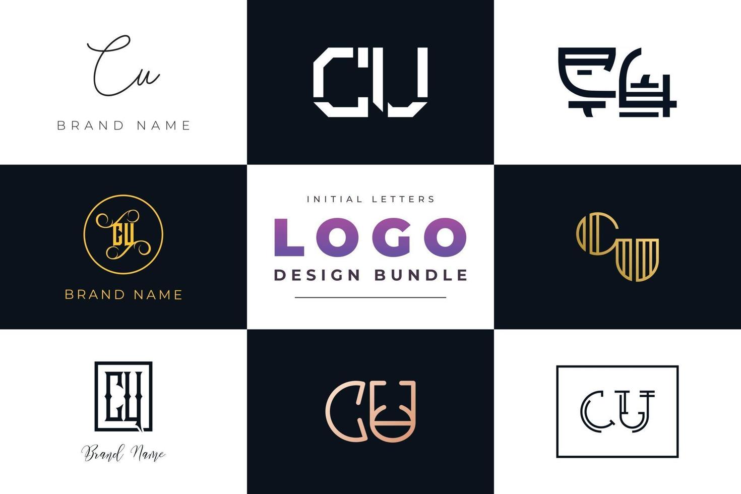 Set of collection Initial Letters CU Logo Design. vector