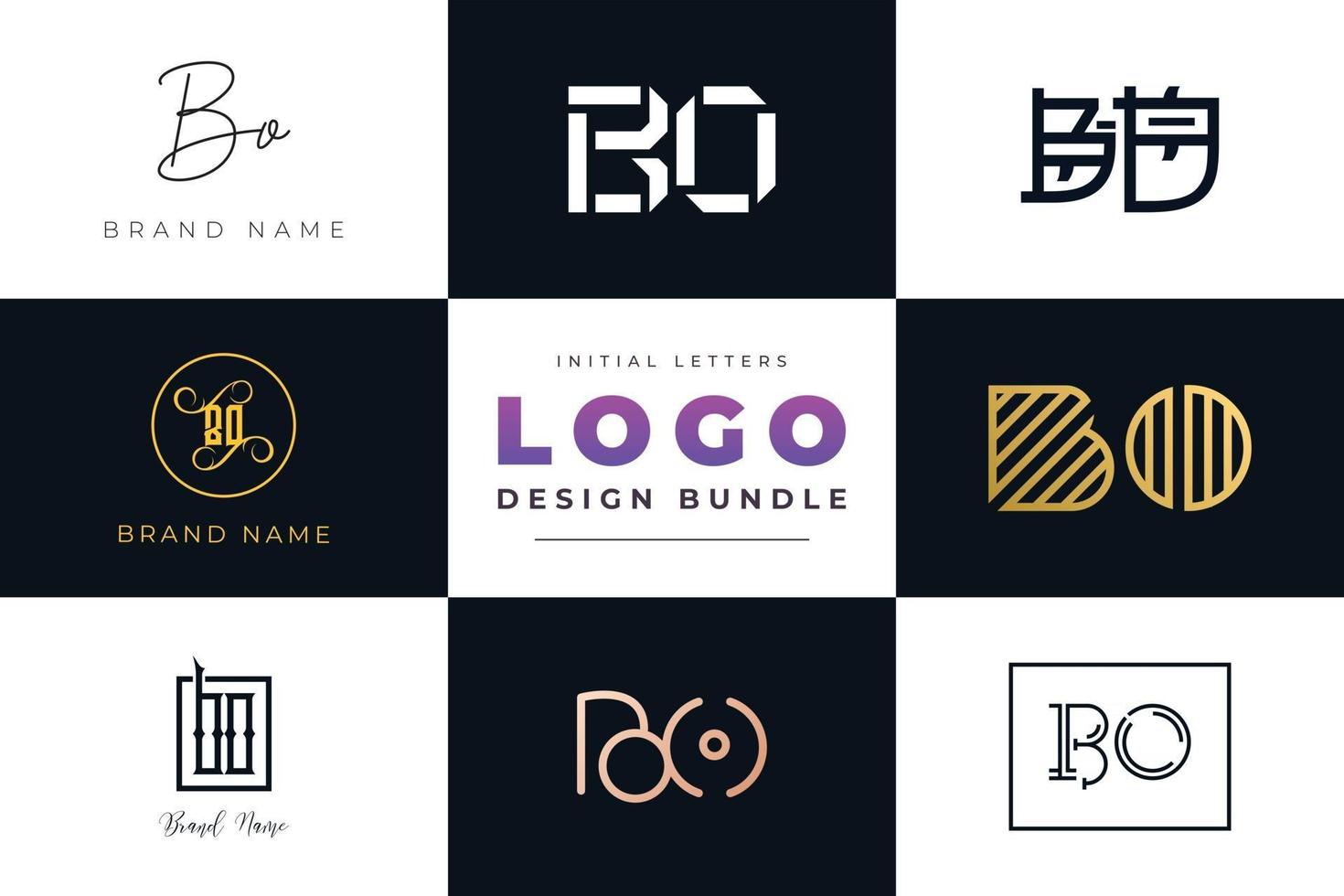 Set of collection Initial Letters BO Logo Design. vector