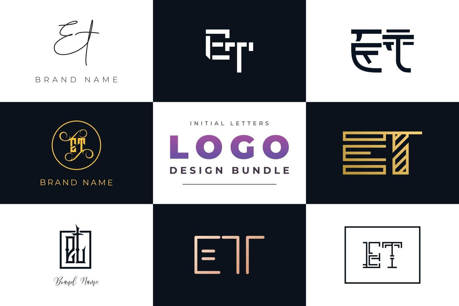 Set of collection Initial Letters ET Logo Design. vector