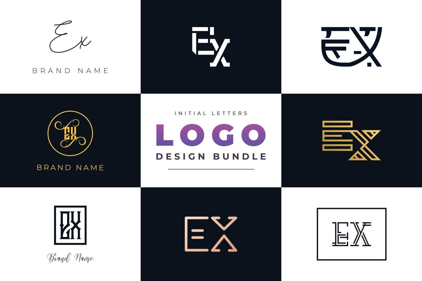 Set of collection Initial Letters EX Logo Design. vector