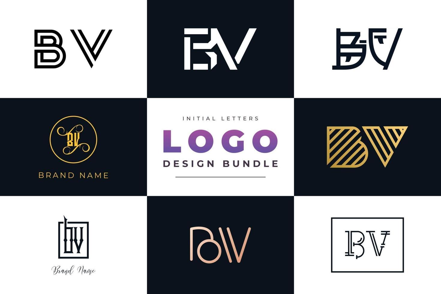Set of collection Initial Letters BV Logo Design. vector