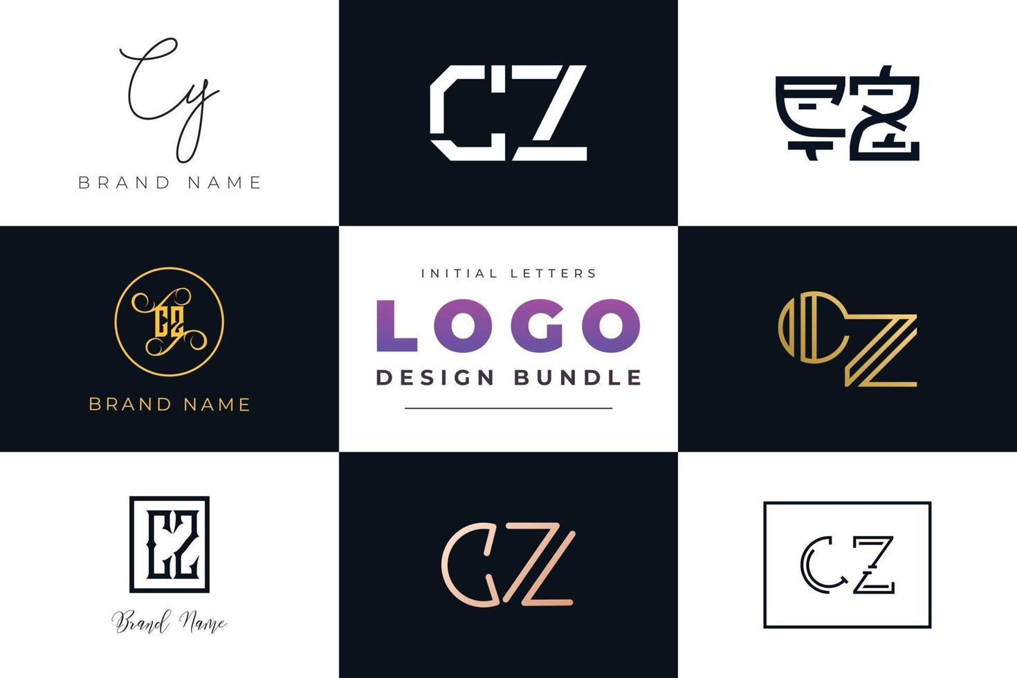 Set of collection Initial Letters CZ Logo Design. vector