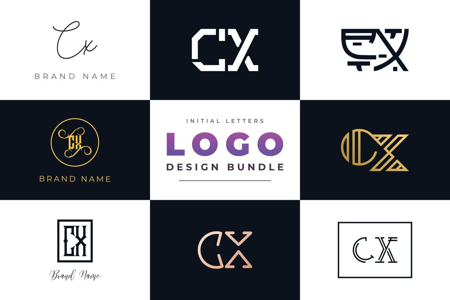 Set of collection Initial Letters CX Logo Design. vector