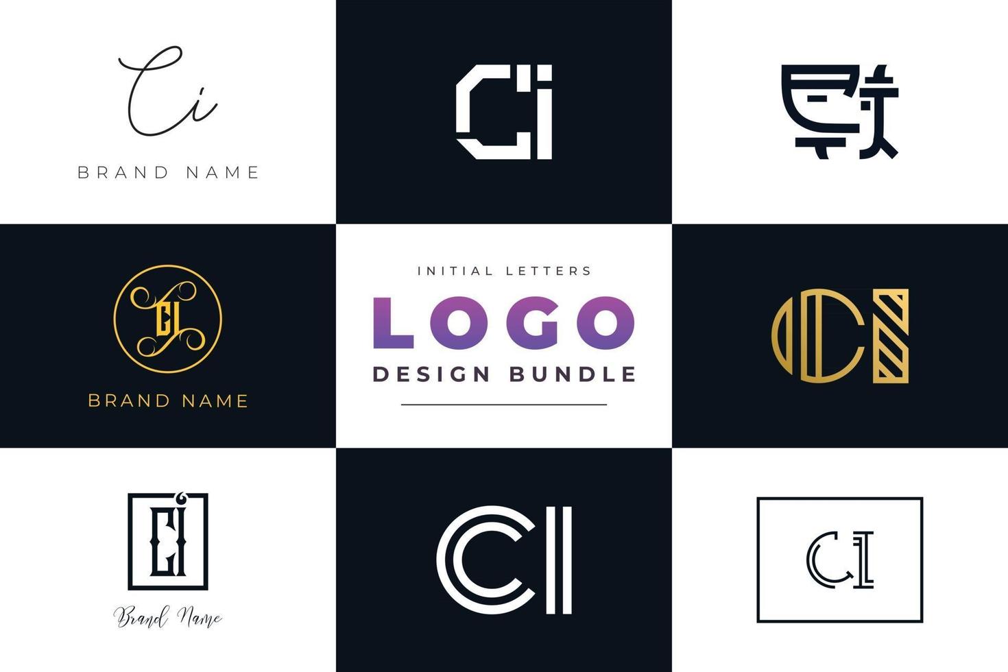 Set of collection Initial Letters CI Logo Design. vector