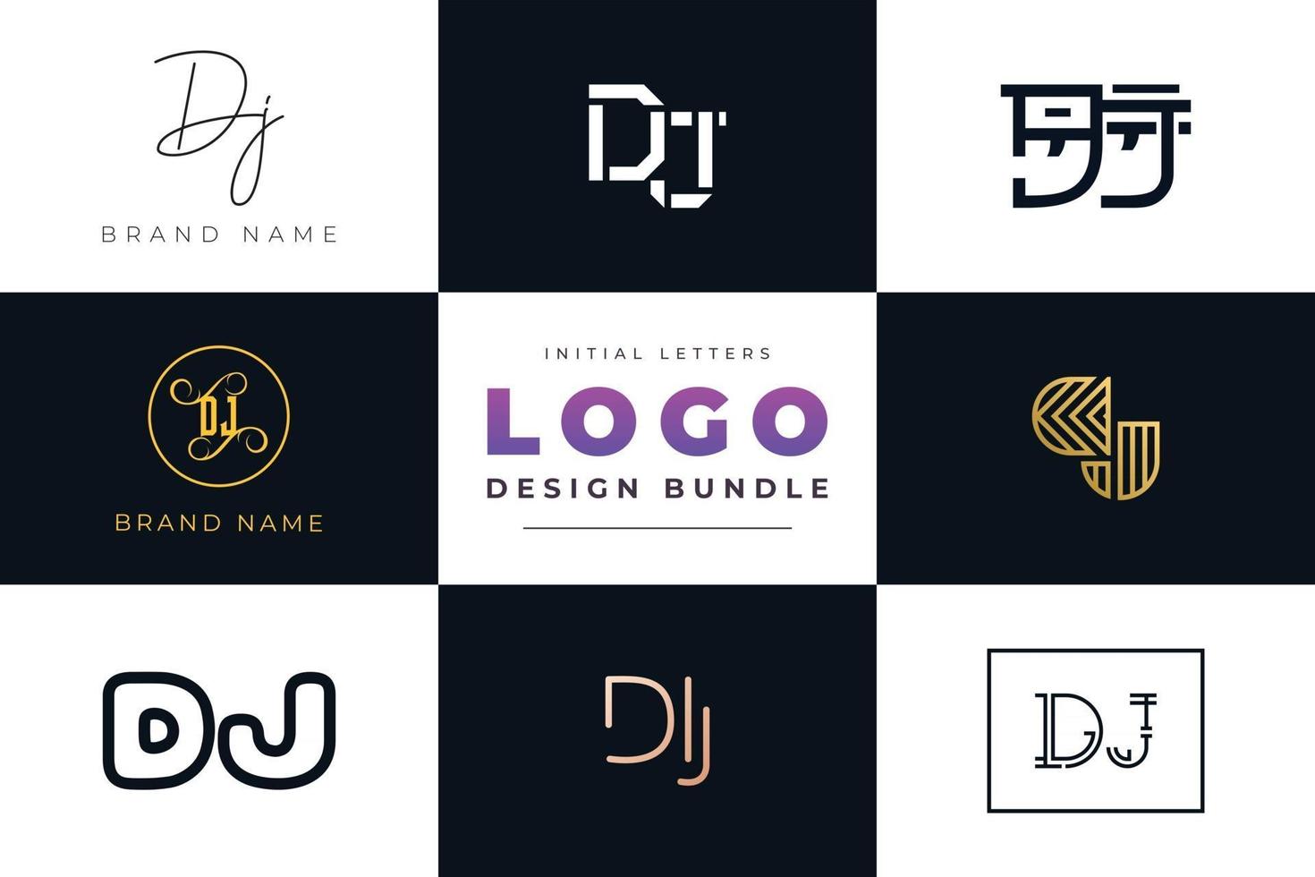 Set of collection Initial Letters DJ Logo Design. vector