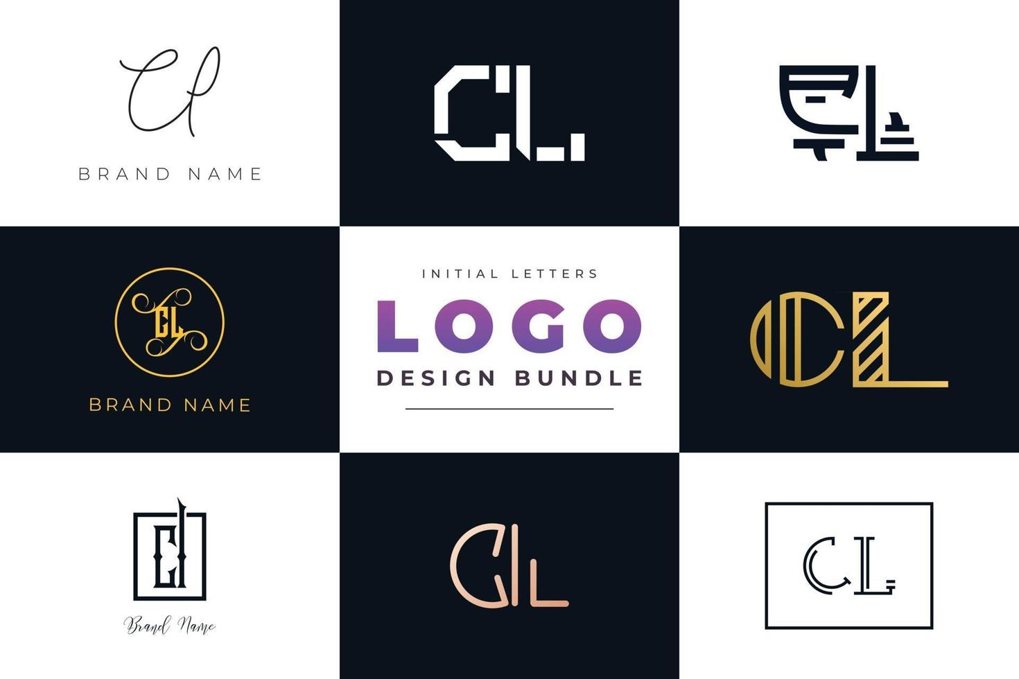 Set of collection Initial Letters CL Logo Design. vector