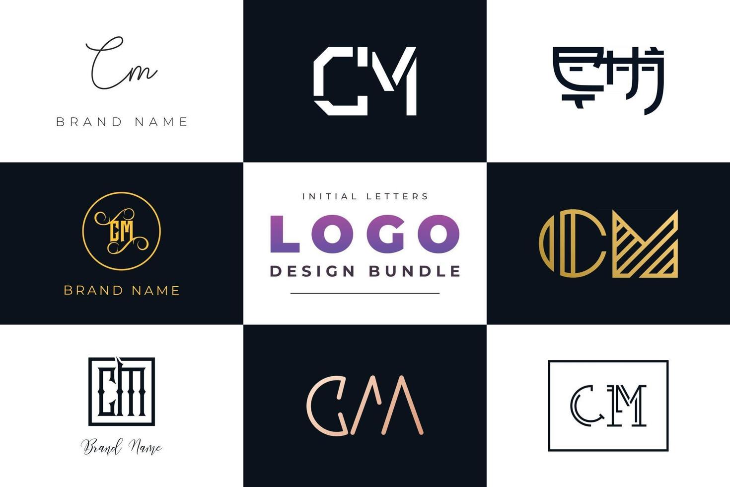 Set of collection Initial Letters CM Logo Design. vector