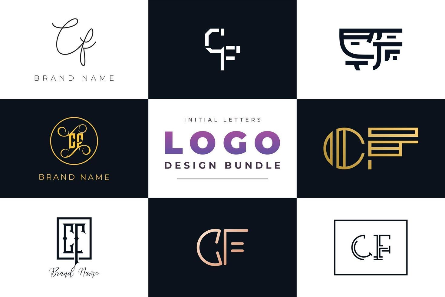 Set of collection Initial Letters CF Logo Design. vector