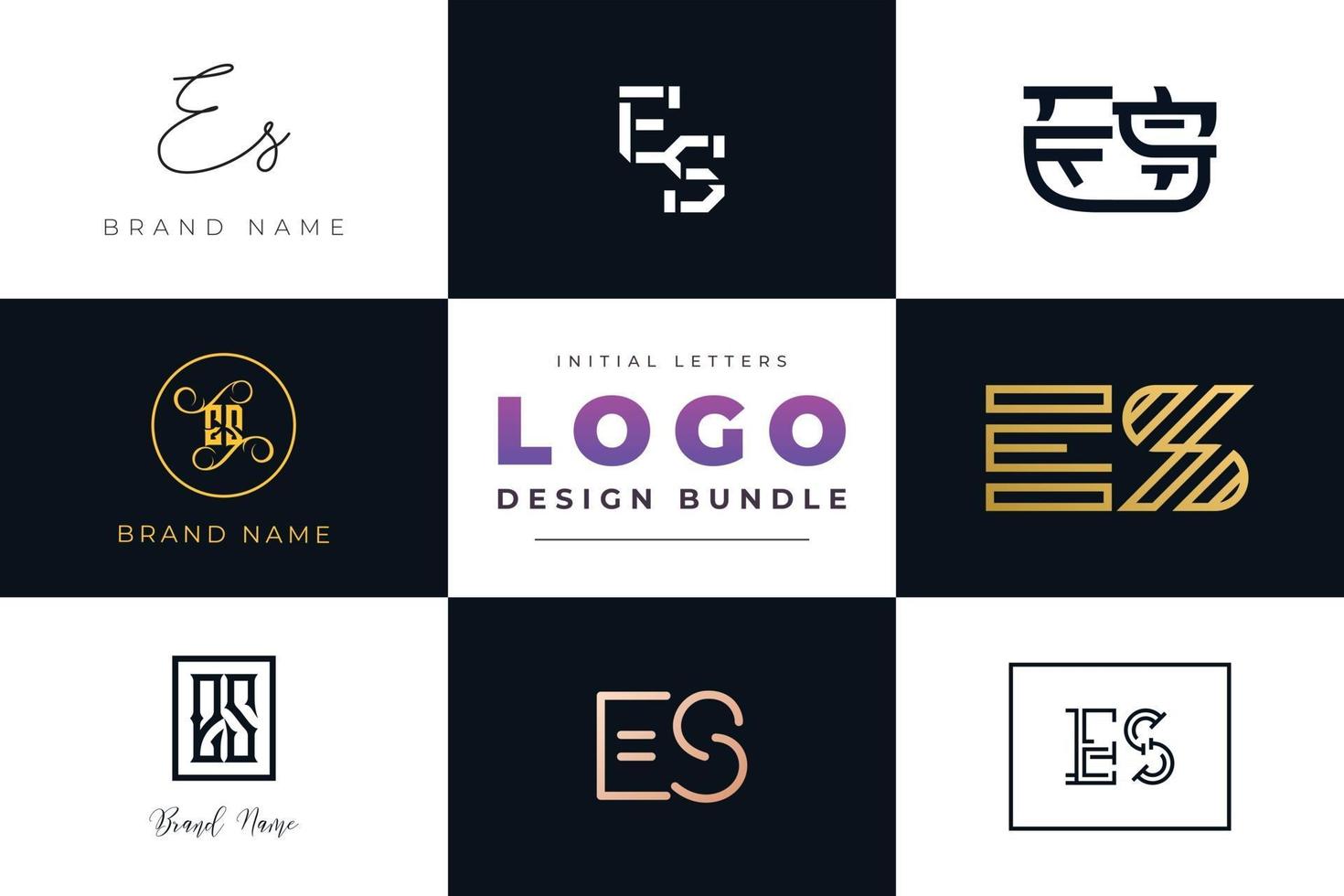 Set of collection Initial Letters ES Logo Design. vector