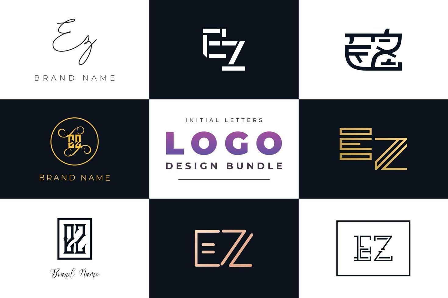 Set of collection Initial Letters EZ Logo Design. vector