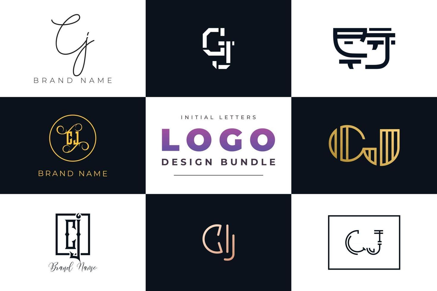 Set of collection Initial Letters CJ Logo Design. vector