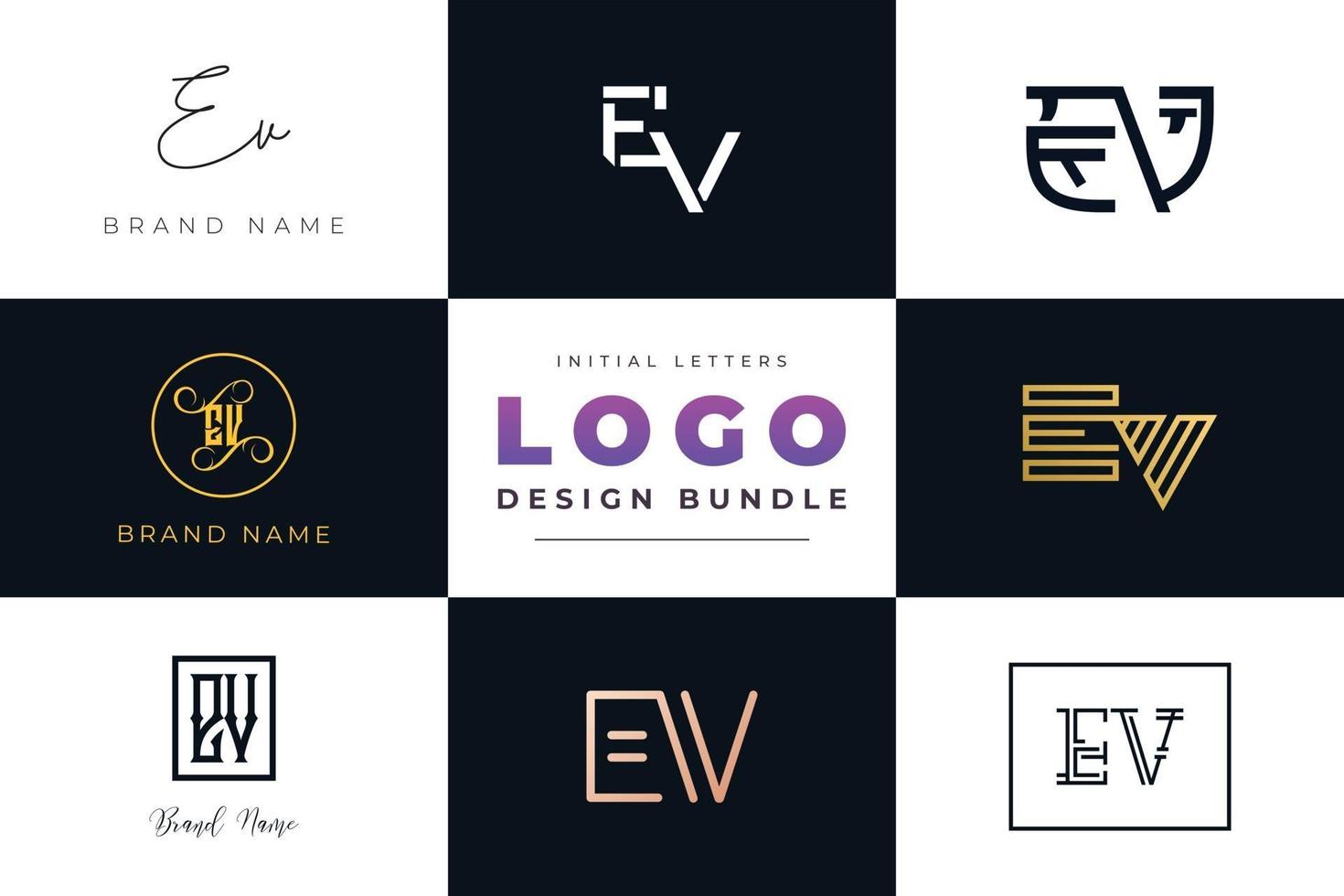 Set of collection Initial Letters EV Logo Design. vector