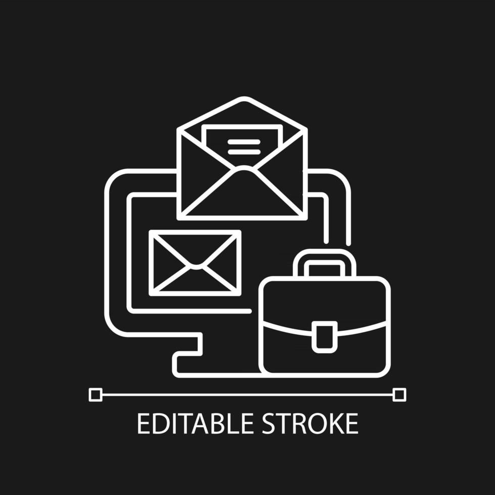 Online mail white linear icon for dark theme vector