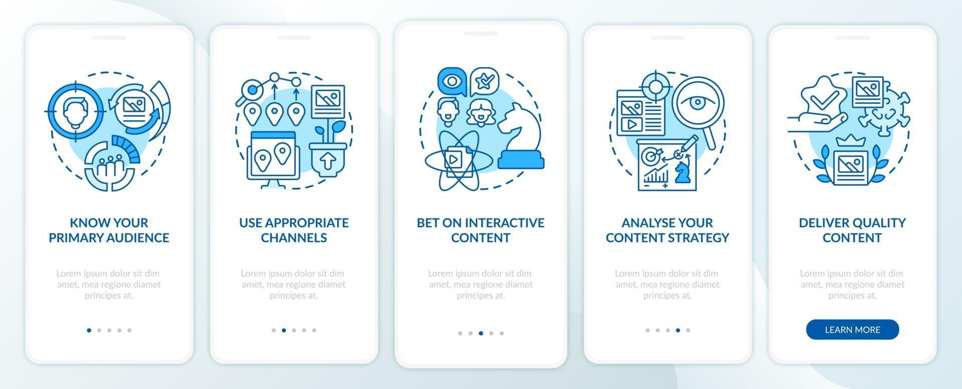 Buzzworthy content techniques onboarding mobile app page screen vector