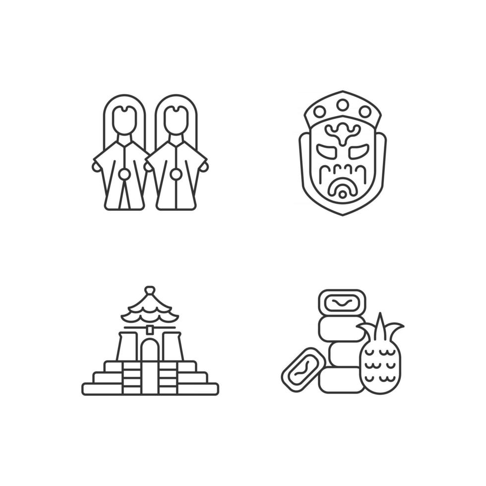 Asian ceremonial linear icons set vector