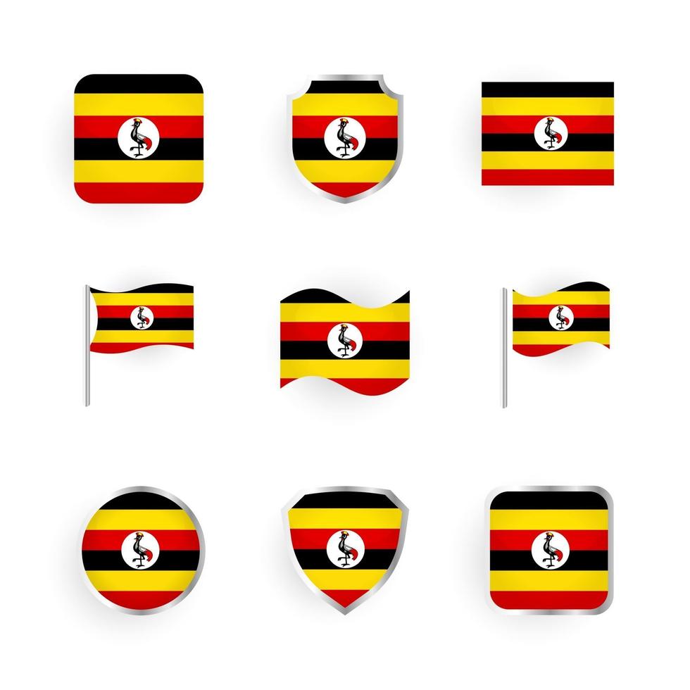 conjunto de iconos de bandera de uganda vector